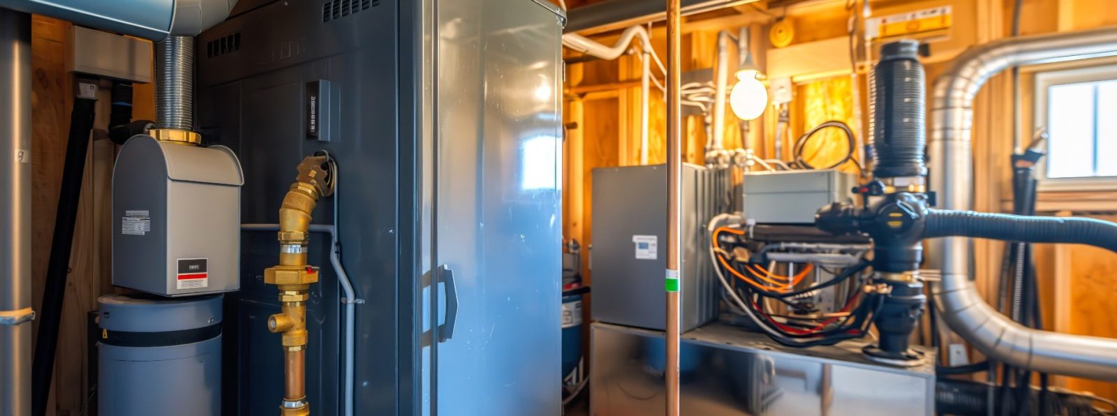 A gas furnace alongside a water heater in a home